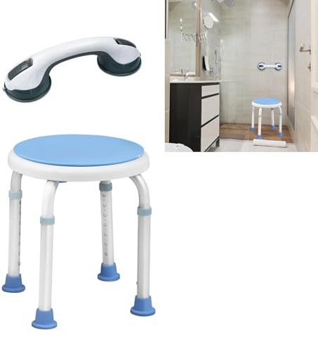 TANYEAR 360° Drehbarer Duschhocker Duschstuhl, 36-51cm Höhenverstellbar Badhocker Alu Duschsitz Badsitz, Duschhilfe für Schwangere, Alter, Duschstuhl mit Badewannengriff, Typ B