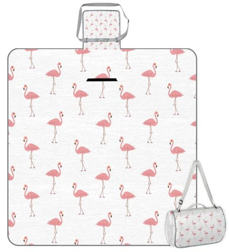 Mularoka Picknickdecke mit niedlichem Flamingo-Muster, wasserdicht, sanddicht, faltbar, Stranddecke, 150 x 145 cm, extra groß, tragbar, waschbar, Outdoor-Matte für Camping, Park, Gras, Wandern, Reisen