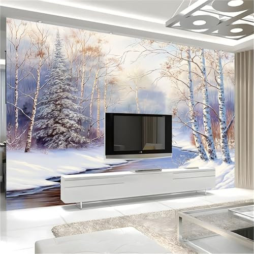 Generisch 3D-Gedrucktes Wandbild Winterlandschaft Weißer Schnee Wald Muster Moderne Innendekoration 300 x 210 cm Modische Vliestapete Weiß Geeignet Für Wohnzimmer Schlafzimmer Wandtapete