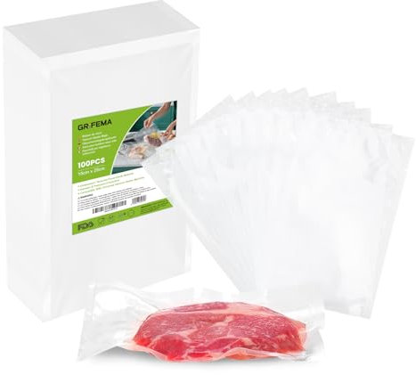 GRIFEMA GH81, 100 Bolsas de Vacío para Alimentos, 15x25 CM, Bolsas de Envasado al Vacío de Alimentos Aptas para Máquinas de Vacío