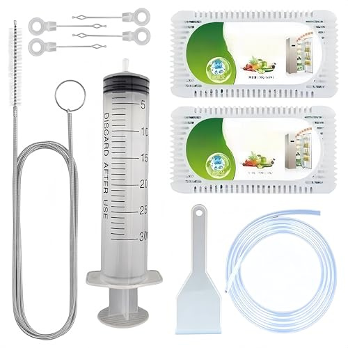 Kit Pulizia Frigorifero 7 Pezzi – Con 2 Filtri a Carbone Attivo, Raschietto Ghiaccio, Siringa 30ml & Spazzola, per Igiene Profonda e Rimozione Odori