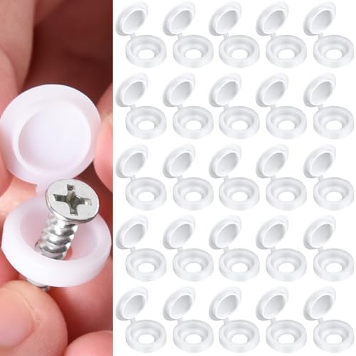 100 Pcs White Screw Cover Caps, Plastic Hinged Screw Covers for Furniture, Cabinet, Cupboard, Wardrobe, Durable and Easy to Use Plastic Screw Caps