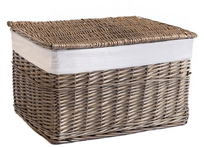 Arthur Cameron - Antique Wash Lined Wicker Hamper with Removable Lid & Cotton Lining - Perfect for Bathroom, Living Room or Bedroom Storage - Handcrafted Storage Basket with Lid, Large Storage Box