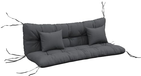 Outsunny 4er-Set Sitzkissen 150x50 cm Wasserabweisend Schaukel Dunkelgrau | Stuhlkissen Mit Bändern, Geknüpftes Design, 10cm Dick, Hollywoodschaukel Auflage, Bankauflage Für Haus, Garten, Sofa