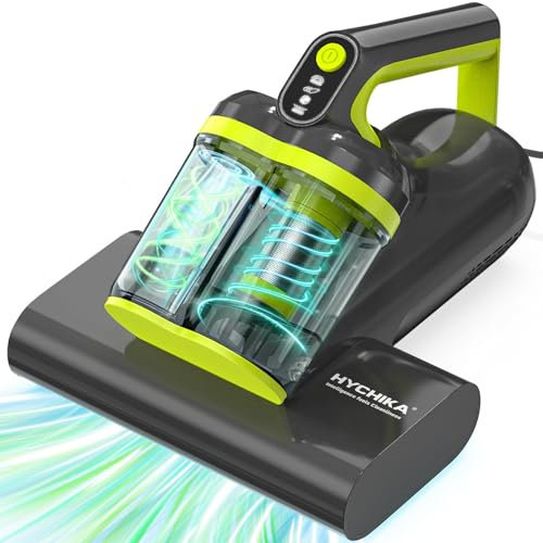 HYCHIKA Aspirapolvere per materassi - 16kPa Battimaterasso Antiacaro con luce UV-C,ad ultrasuoni,60°C, aria calda,doppio ciclone, rimuove il 99,2% degli allergeni, per materassi, letti,divani