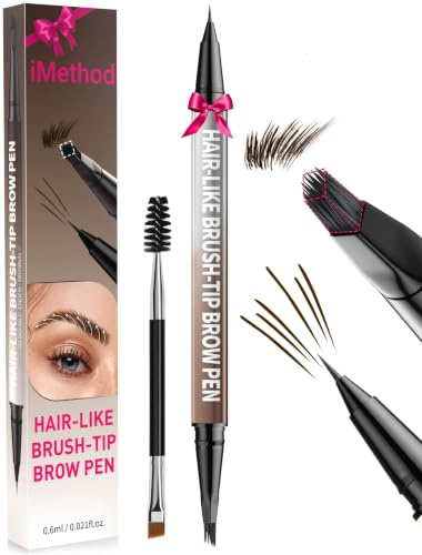 iMethod ögonbrynspenna – ögonbrynspenna, 2-i-1 eyeliner med dubbelsidig borste för Micro 4D-ögonbryn, för hårliknande ögonbryn, med ögonbrynsborste, svartbrun