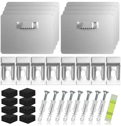 Realjoy 8er Bilderhaken Selbstklebend, 8x6cm Alu Dibond und Acrylglas Aufhängung, Wird mit 3M Kleber, Bildaufhänger Selbstklebend für Schwere Bilder Spiegel, Bis zu 8Kg