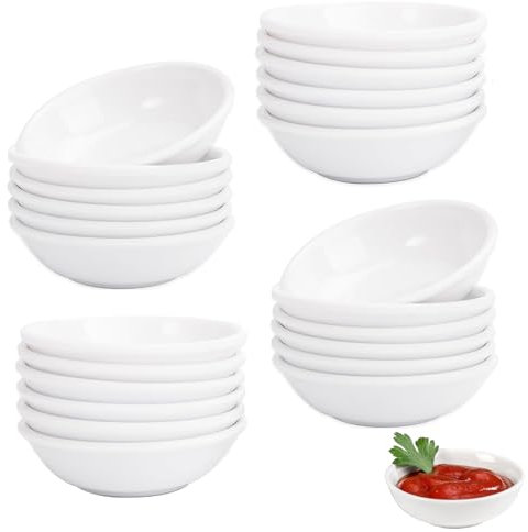 Cuencos Redondos para Salsa, 24 Piezas Cuencos Aperitivos, 7,2 x 1,9cm Reutilizable Platos para Vinagre, Platos Salsa Soja, Mini Plato de Vinagre, para Soja, Especias, Guarniciones, Blanco
