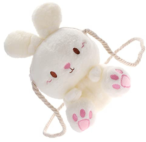 Healeved Plüsch -kaninchenbeutel Kunstfell Plüschtasche Ausgestopftes Kaninchen Plüsch-kaninchen-tasche Hase Cartoon-tasche Kuscheltier Rucksack Schulter Weiß Flanell