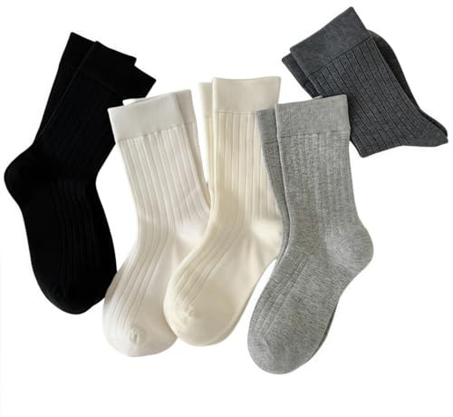 5 paia di calzini classici da donna a costine, in cotone neutro, morbidi e traspiranti, sopra la caviglia, calze pure per abiti, stivali, mocassini, pantaloni quotidiani, lavoro, scuola, viaggi