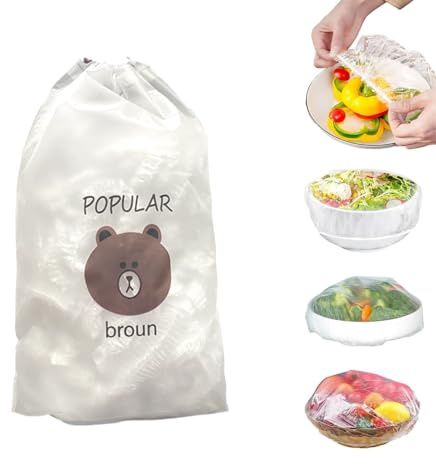 100 bolsas herméticas, tapas de plástico, film transparente con goma elástica, bolsas transparentes desechables para el almacenamiento de alimentos
