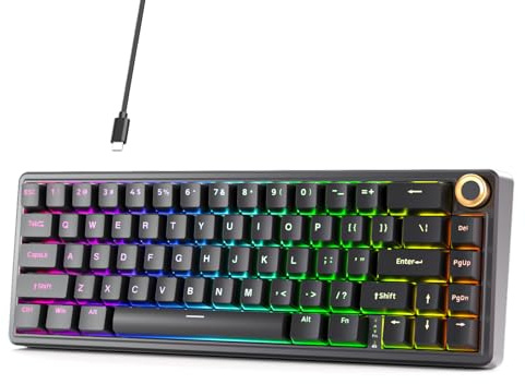 DIERYA DK68E - Tastiera meccanica da gioco al 60%, montaggio con guarnizione sostituibile a caldo con suono cremoso, programmabile, retroilluminazione RGB, manopola volume, tasti a doppio scatto