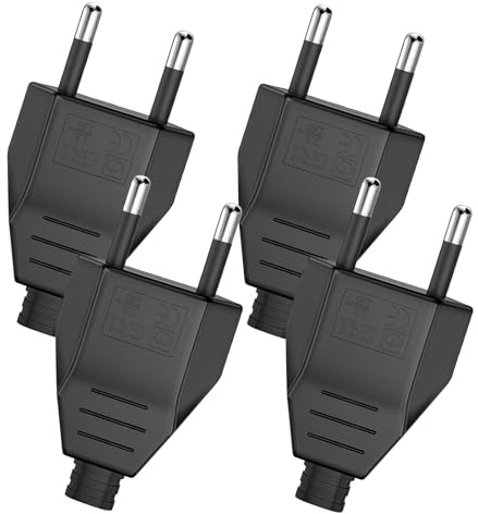 Oblinple 4 Stück Eurostecker 250V 2.5A, Stromstecker Flachstecker | 2 Poliger Stecker, Schuko Euro Stecker Schukostecker Haushaltsstecker Netzstecker zum Einbau Austausch Schwarz