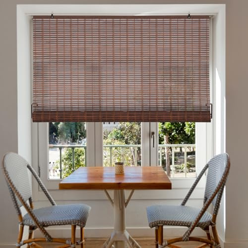 Tenda a rullo in bambù, opaca, protezione solare e privacy per porte/finestre (marrone scuro, 90 x 180 cm)