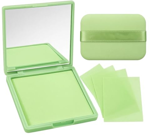 Oil Control Blotting Paper Compact with Mirror for Makeup Touch Ups - 100 Lightweight Absorbent Sheets for Oily & Combination Skin, Portable Mint Green Case, Matte Finish, Essential
