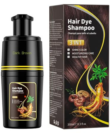 Hair Dye Shampoo - Dunkelbraune Haarfärbeshampoo 3 in 1 für 100% Grauhaarabdeckung, Haarfärbeshampoo für Frauen und Männer, Natürliches Shampoo Haarfärbemittel Pflanzliche Inhaltsstoffe 350ml