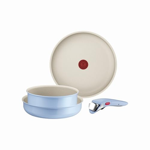 Tefal Ingenio Serenity L827S404 Kochgeschirr, 4-teilig, Standard, Antihaftbeschichtung, sicherer abnehmbarer Griff, stapelbares Design, Blue Calm, Blue Calm