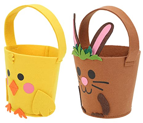 WRITWAA 2 Stück Teiliges Ostern Filz Handkorb mit Häschen und Küken Design Dekorative Süßigkeiten und Geschenkbeutel Stabile Aufbewahrungstaschen für Osterfeier und Partygestaltung