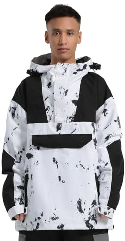 GSOU SNOW Hombres Mujeres Chaqueta de Esquí Holgados Chaqueta de Snowboard Baggy Chaqueta de Nieve Oversize - Multibolsillos Impermeable Antiviento Transpirable Térmico con Capucha