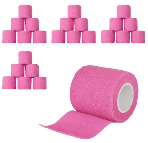 PARFCO 24 Rollen Selbsthaftende Bandage, 5 cm × 4,5 m Non-Woven Haftbandage, Elastischer Verband Selbstklebend, Rosa Flexibles Fixierbinde Selbsthaftend, für Handgelenke, Knöchel, Sport, Haustiere
