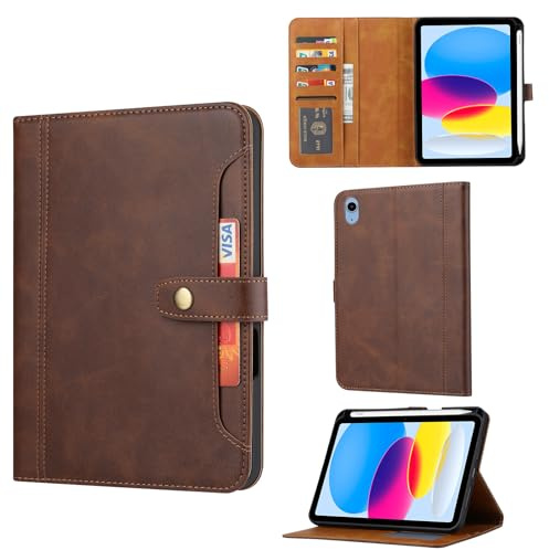 Custodia per iPad 10th Gen 11.9 pollici (Colore: caffè) Custodia a portafoglio in pelle con chiusura posteriore
