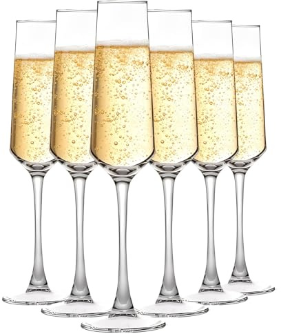 KIXINY Gläser Set 6 eleganten 195ml Glas Champagner Flöten für Geburtstage Hochzeiten, klare Champagners Gläser perfekt für Feiern und Toasts Haltbare und stilvolle Champagners Gläser
