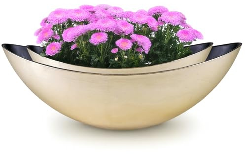 matches21 HOME & HOBBY Ovale Pflanzschalen für draußen - 2 große 39, 55 cm Pflanztöpfe in Champagner-Gold als Garten Blumen-Töpfe