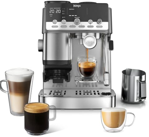 Ninja Luxe Café Mini Cafetera 2 en 1 para café de filtro y espresso con espumador automático de leche, molinillo integrado ES351EU