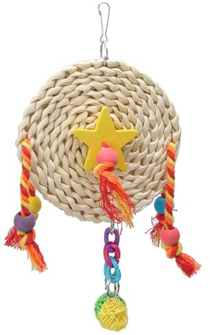 Fdit Bloque de Madera Trenzado de Paja, Juguete para Loros, Pájaro para Masticar, Columpio para Morder con Gancho (Pequeño 9,5 cm/3,7 Pulgadas)