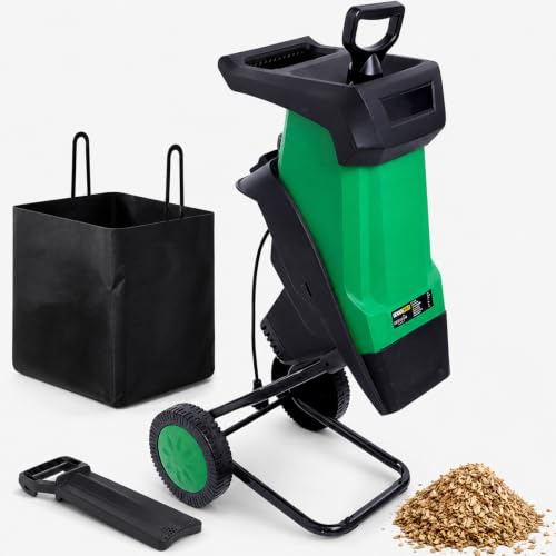 LADECNERHT Biotrituratore Elettrico con Contenitore 50 L, Trituratore Cippatore Elettrico per Legno, 4500 Giri/min, Doppie Lame in Acciaio Facili da Pulire, per Rami e Ramoscelli