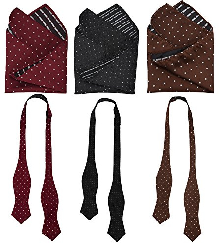 Men Tuxedo Bow Tie Pocket Square Set of 3, Self Tie Bowtie with Handkerchief For Formal or Wedding Party M-S-B1