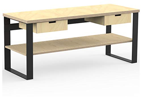 AUPROTEC Profi Design Werkbank 2000 x 750 x 850 mm Arbeitsplatte Multiplex 40mm mit 2 Schubladen und Ablage Holz Werkbankplatte Multiplexplatte Industriequalität Massiv Arbeitstisch