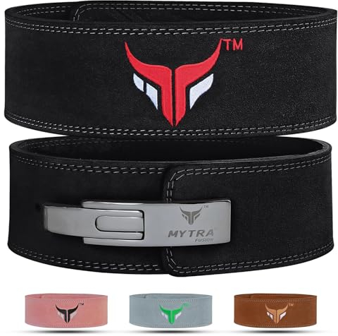 Mytra Fusion gewichthebergürtel 100% Echtes Leder Weightlifting Belt weiße Schnalle, Lifting Belt for Fitnessstudio, Fitness, Training, gewichthebergürtel Herren & Damen Gym Belt (Schwarz, M)