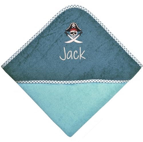 Wolimbo Kapuzenhandtuch personalisiert mit Namen und Motiv - kristallblau - 100x100 cm - für Baby und Kinder