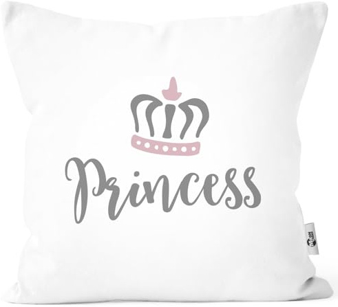 MoonWorks® Kissen-Bezug Princess Prince Krone Partner Pärchen Paare Kissen-Hülle Deko-Kissen Baumwolle Weiss Unisize
