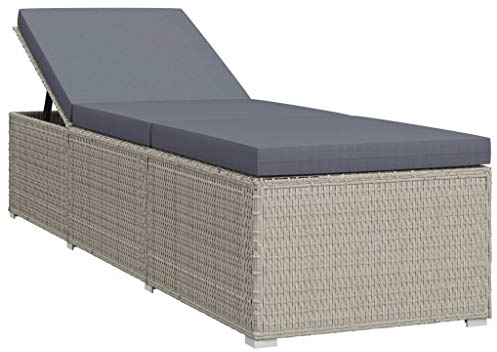 Festnight Sonnenliege mit Auflage Relaxliege Beide Seiten Verstellbar Gartenliege Poolliege Witterungsbeständig Liegestuhl für Garten, Terrasse und Balkon Poly Rattan Grau 195 x 60 x 31 cm