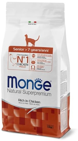 Monge Natural Superpremium Senior Rich IN Chicken, Nassfutter für ältere Katzen (Nassfutter aus Huhn, reich an Ballaststoffen, ohne Farb- und Konservierungsstoffe, Katzenfutter, 1,5 kg)