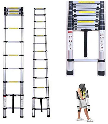 5m Telescopic Ladder Extendable Ladder Aluminum Ladder Non-Slip Portable Folding Ladder 150kg Max Load Black