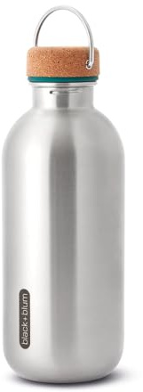 BLACK + BLUM Trinkflasche 600 ml, Edelstahl, Olive, Korkdeckel | Wasserflasche, weite Öffnung, Tragebügel, BPA-frei, kein Kunstoffkontakt, spülmaschinenfest, auslaufsicher