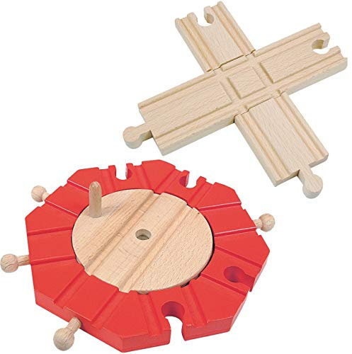 alles-meine.de GmbH Holz - Schienen - mechanische Drehscheibe + Kreuzung - Weiche/Abzweigung/Kreuzung - drehbar - 8 Anschlüsse - Scheibe für Eisenbahn/Holzeisenbahn - Passe..