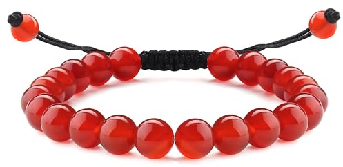 Adramata Karneol Kristall Armband - Einstellbar 4/6/8mm Natürliches Edelstein Perlen Armband - Rot Stretch/Geflochtenes für Damen Herren