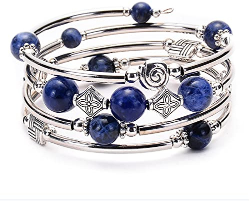 Gleamart Blue Layered Wrap Bracelet Natural Stone Bracelet Bohemian Beaded Chakra Bangle for Women