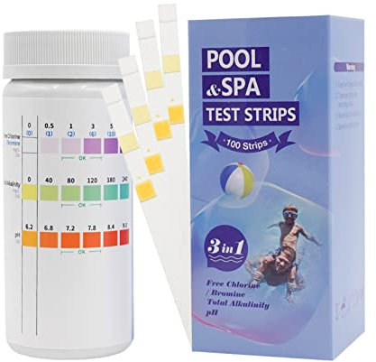 3-in-1 Pool Teststreifen | Pooltester für pH, freies Chlor, Brom & Gesamtalkalität | Teststreifen Whirlpool & Spa | Wassertester Set Für Schwimmbad, Whirlpool, Spa
