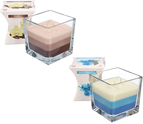 KOTARBAU® 2er Set 2-Docht Duftkerze im Glas Vanille + Anti-Rauch Zweidochtkerze dreifarbig Geschenkidee Aromatherapie Dekorations-Kerzen Brenndauer bis zu 32 Stunden