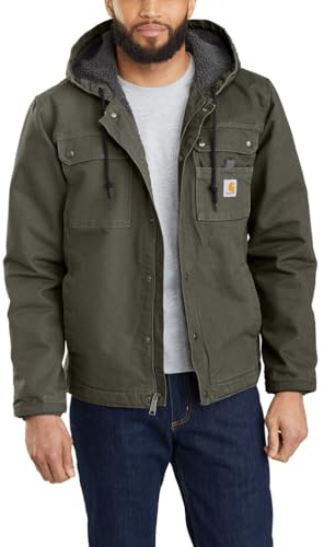 Carhartt, Hombre, Chaqueta Utilitaria En Lona De Algodón Con Efecto Desgastado, Forro De Peluche, Ajuste Ligeramente Holgado, Musgo, XXL