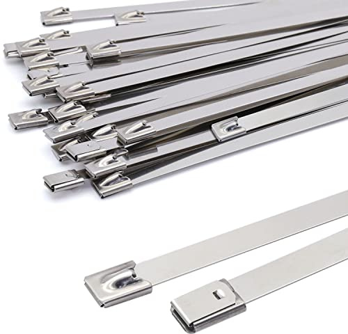 MgcTolBox Edelstahl Kabelbinder 400 * 7.9mm, Silber Kabelbinder Metall Rostfrei Selbstsichernde Edelstahlbinder - MAX Zugfestigkeit 120 KG Für Hitzeschutzband Auspuff, Baustahlmatten, Zaun 30 Stück