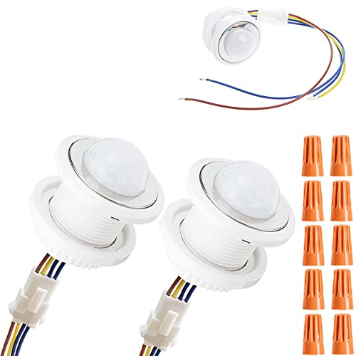 Youmile 2 Piezas PIR Sensor de Movimiento Interruptor de luz Ajustable 110-240V Cuerpo Humano Activado Sensor LED Detección Inteligente Inducción infrarroja con Tapa de Perilla