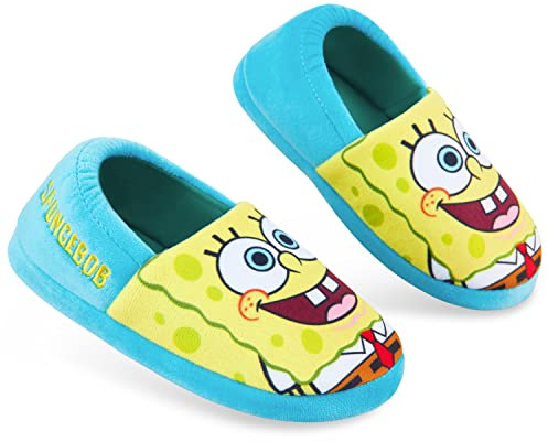 SPONGEBOB SQUAREPANTS Chaussons Enfant Garcon Fille Bob l'Éponge (Bleu/Jaune, Numeric 33 EU)