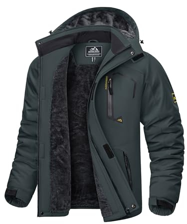 KEFITEVD Herren Skijacke Atmungsaktiv Warm Gefüttert Winterjacke mit Abnehmbarer Kapuze Snowboardjacke Wasserdicht Outdoorjacke