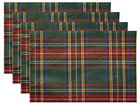 BaoNews Red Scottish Plaid Placemats,Retro Green Tartan Traditional Christmas Place Mats for Dining/Kitchen Table Waterproof Washable Linen Heat Insulation Dinner Table Mats 12x18 IN 4 PCS